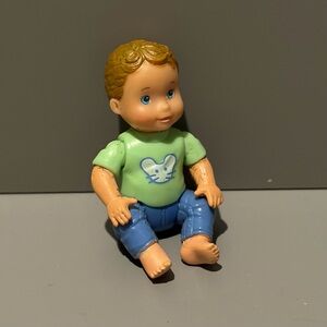 Fisher Price Loving Family Dollhouse Baby Boy Brother Green Mouse Shirt Posable